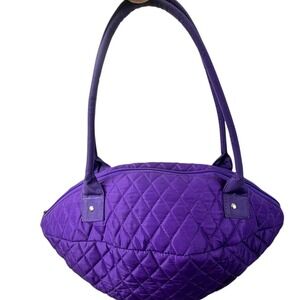 Belvah Quilted Shoulder Bag Purple Medium Tote Check Lining Zip Top Purse Casual